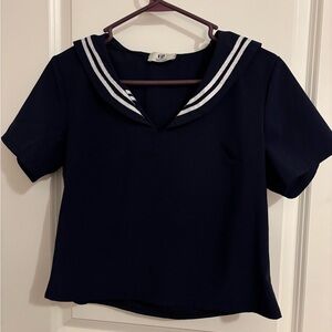 Navy Blue Sailor Collar Crop Top
